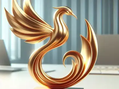 Luxury Golden Phoenix 3D Flowing Wings Sculptural Design Low-poly 3D model