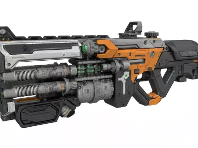 Futuristic high pulse orange and grey rifle Hi Poly Resolution 3D model