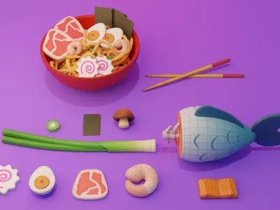 Asian Ramen Food Pack Low-poly 3D model