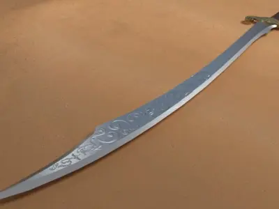 Scimitar sword with long handle Low-poly 3D model