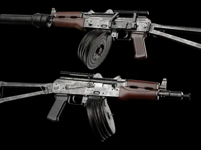 AKS-74U AKS-74UN Kalashnikov Assault Carbine Rifle Game Ready Low-poly 3D model