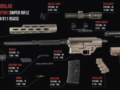 Tactical modular sniper rifle Remington R11 RSASS  Low-poly 3D model