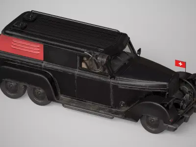 WW2 Armored officers Car 6x6  Military Vehicle  Game Ready  PBR Low-poly 3D model