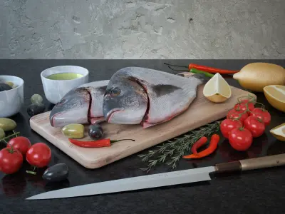 Fresh fish - Set of decor for the kitchen 3D model