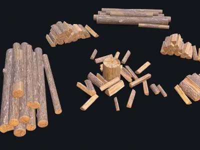 Wood Logs Stack Low-poly 3D model