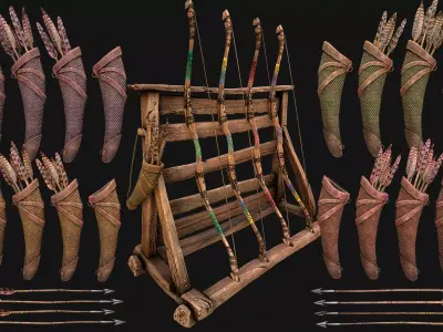 Medieval Armory Rack Stand Weapons Bow Bows  Archer Pack Low-poly 3D model