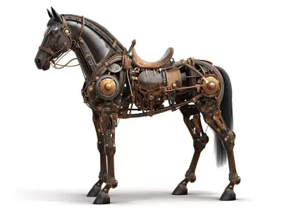 Steampunk Mechanical War Horse 3D Model Low-poly 3D model
