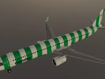 Condor airlines airbus a321neo yellow and green low poly  Low-poly 3D model