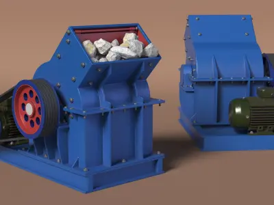 Industrial Belt Hammer Mill with Stones 3D model