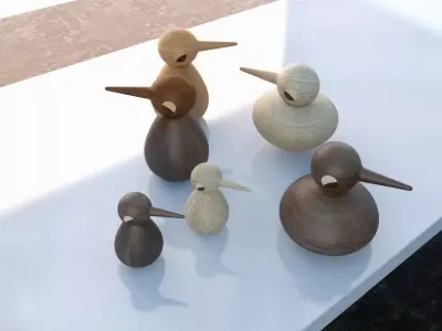 Birds three wooden 3D model