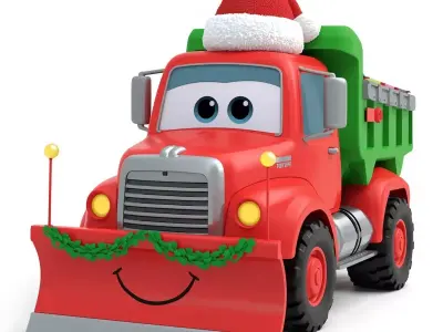 Festive Cartoon Snowplow Truck 3D Model - Santa Little Helper Low-poly 3D model