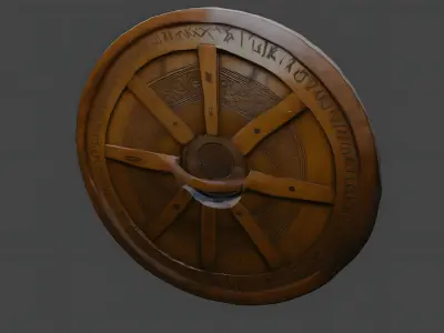 Wooden dwarven round runic shield Free low-poly 3D model