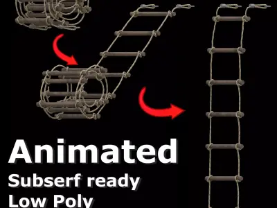 Rope ladder animated Low-poly 3D model
