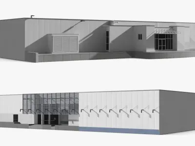 Flat Roof Building White 3D model
