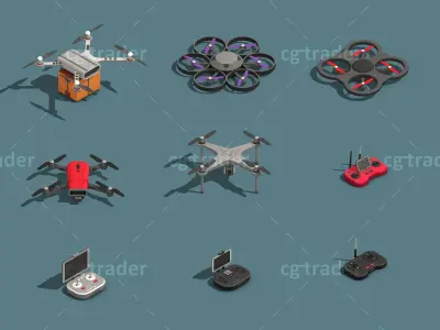 Low Poly Drone Isometric Icon Pack 01 Low-poly 3D model