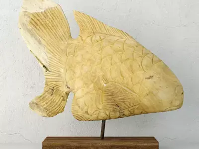 Deco Teak Fish Sculpture on Stand 3D model