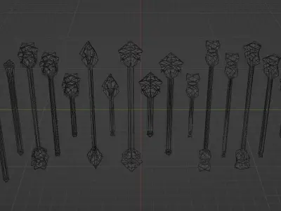 Futuristic Cubic Silver Hammers Low-poly 3D model