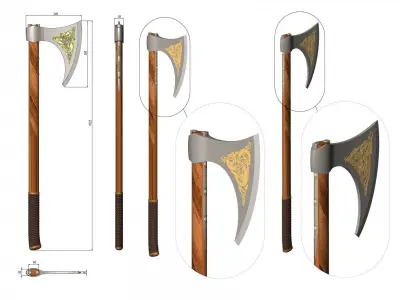 Medieval celtic battleaxe 3D model