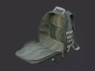 Military Backpack Open with Straps and Pockets Low-poly 3D model