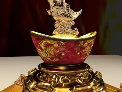 Chinese yuanbao with fish 3D model