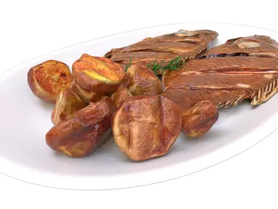 FRIED FISH WITH POTATOES Low-poly 3D model
