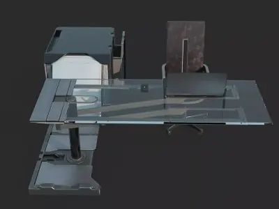 Future sci-fi office desk and chair combination 3D model