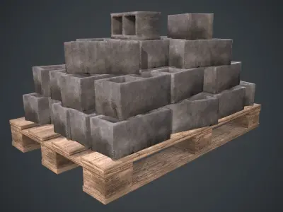Pallet Of Concrete Blocks PBR Game Ready Low-poly 3D model