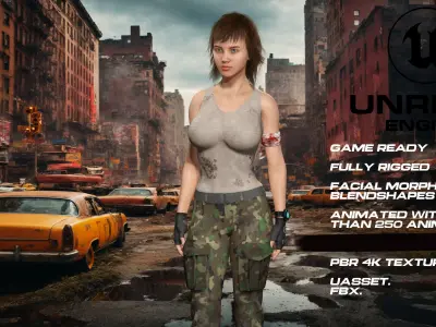 Zombie Hunter full rigged - game ready - animated Low-poly 3D model