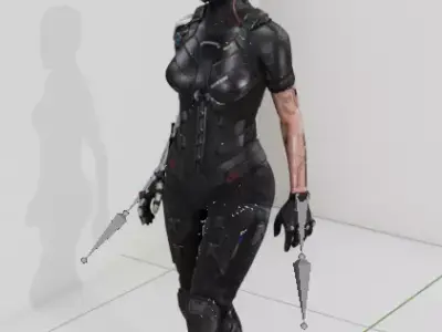 Cyber punk Woman 3D model Game ready rigged with animation Low-poly 3D model