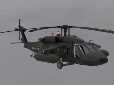 Black Hawk Helicopter with Full Interior Low-poly 3D model