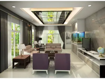 Living room to watch sea fish 3D model