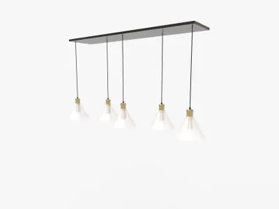 Presta Black Metal And Glass Five Light Pendant Lamp 3D model