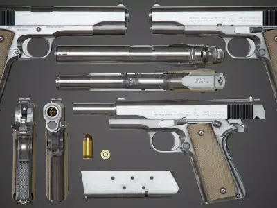 Colt M1911 A1 Chrome - PBR Game-Ready Low-poly 3D model
