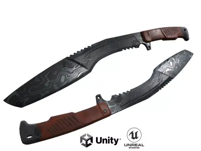 Kukri Knife - Damascus Steel Version 2 Low-poly 3D model
