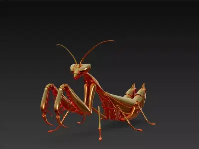 Golden Robotic Mantis Futuristic Insectoid Model 3D print model