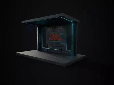 Cyberpunk Bus Stop Shelter Low-poly 3D model