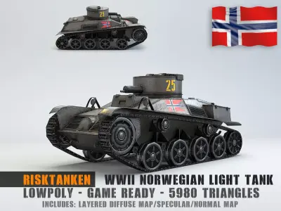 Low Poly Rikstanken light tank Low-poly 3D model