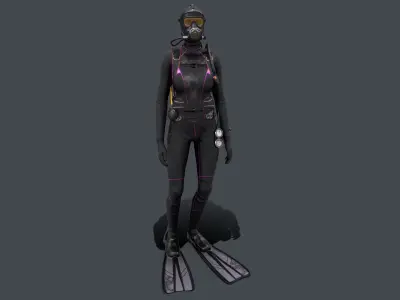 Female Scuba Diver  Low-poly 3D model