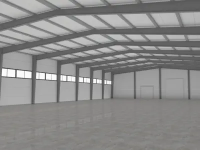 Industrial metal hangar Low-poly 3D model