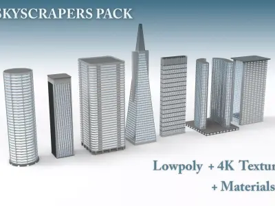 Skyscrapers Pack 7 modern commercial buildings 3D model