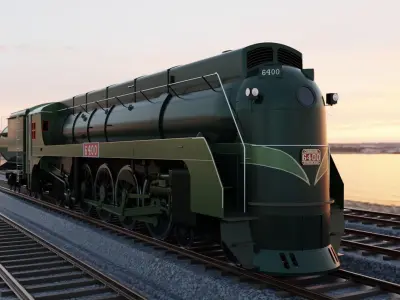 Streamlined Steam Locomotive and Tender - Vintage Train 3D model