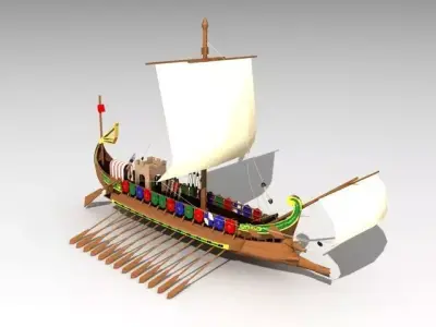 Antique warship Boat 3D Model-21 Low-poly 3D model