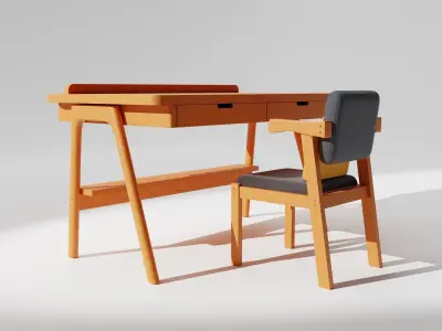 Study Table and Chair Set  3D model