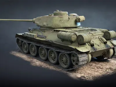 T-34-85 Game Ready world war ii tank Low-poly 3D model