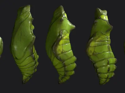 Chrysalis 3 caterpillar on stem Low-poly 3D model