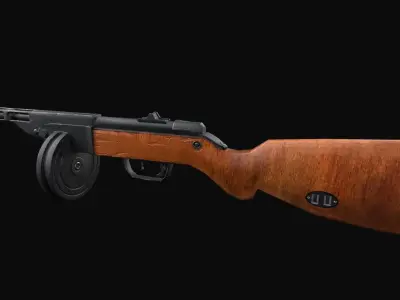 PPSh-41 Low-poly PBR 3D model wooden rifle Low-poly 3D model