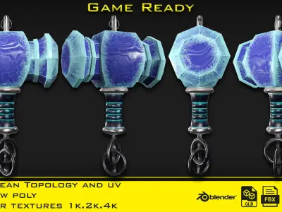 3 Stylized mini hammer - Game ready Low-poly 3D model