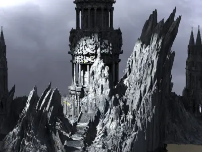 Steampunk Ruin on cliffs 2 3D model