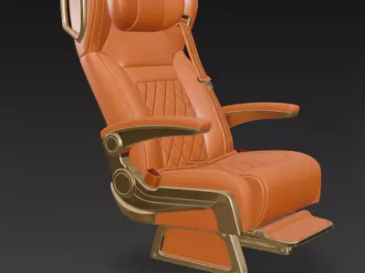 Luxury VIP Aircraft Seat Orange Leather Gold 3D Model 3D model
