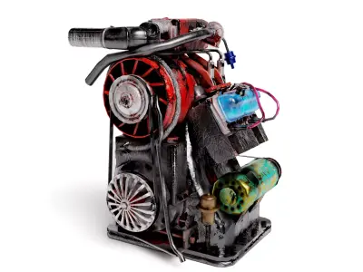 Old rusty vintage car engine vehicle part al5 Low-poly 3D model